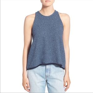 Madewell Blue Hi Low Fringe Hem Knit Tank